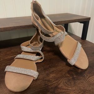 Nude rhinestone strapless sandals